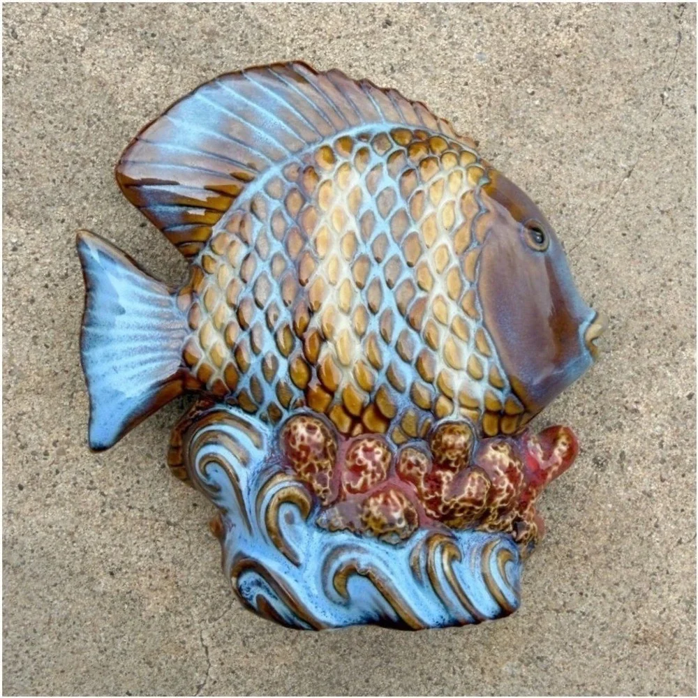 VTG Tropical Fish Figurine Blue Glazed Ceramic Coastal Beach House Decor 4.5